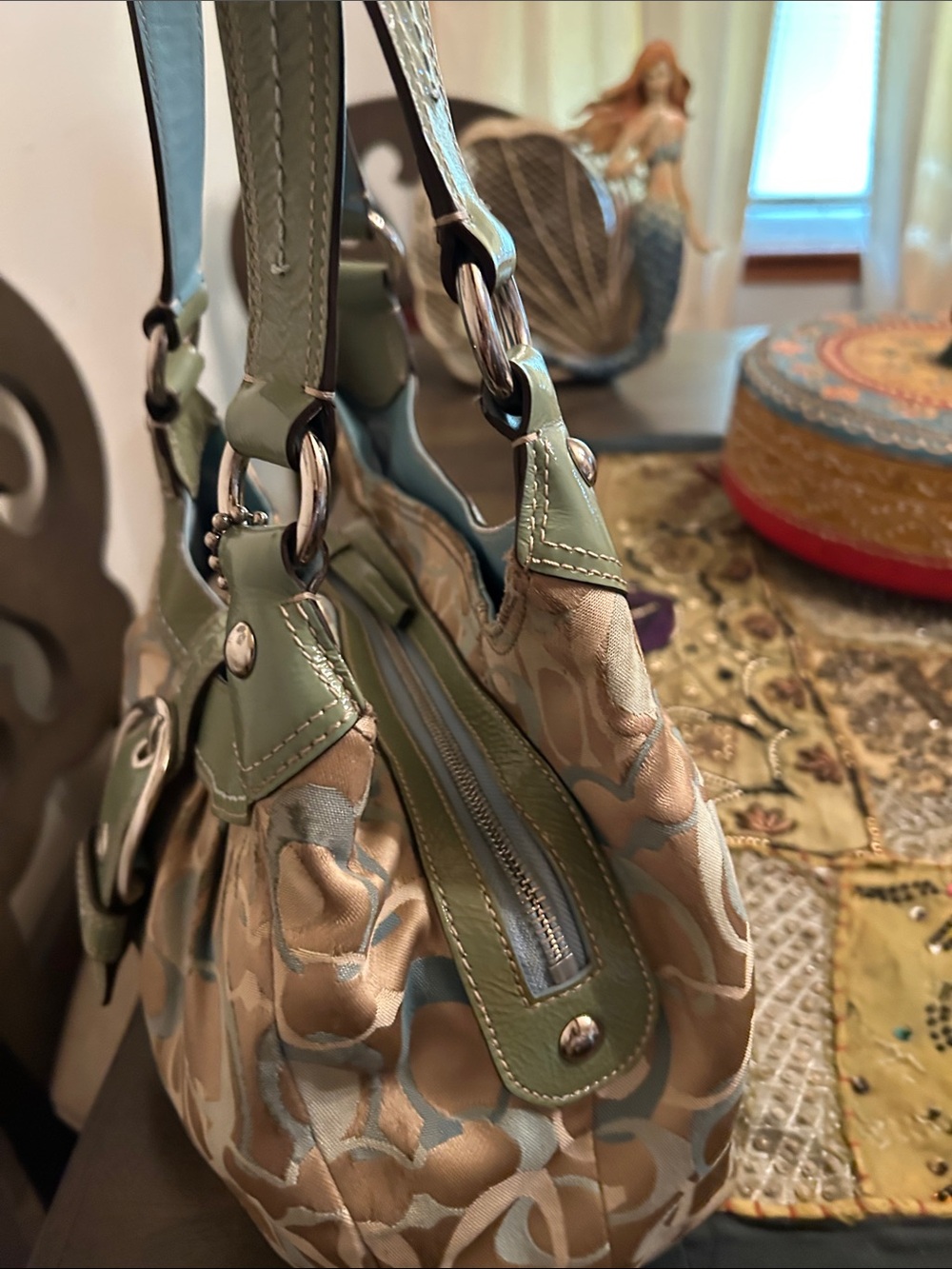 Coach bag. Women's Green Accent Signature-Pattern Shoulder Bag - Picture 3 of 12